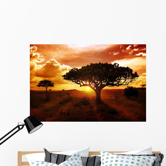 Africa Sunset Wall Mural by Wallmonkeys Peel and Stick Graphic (48 in W x 32 in H) WM85088