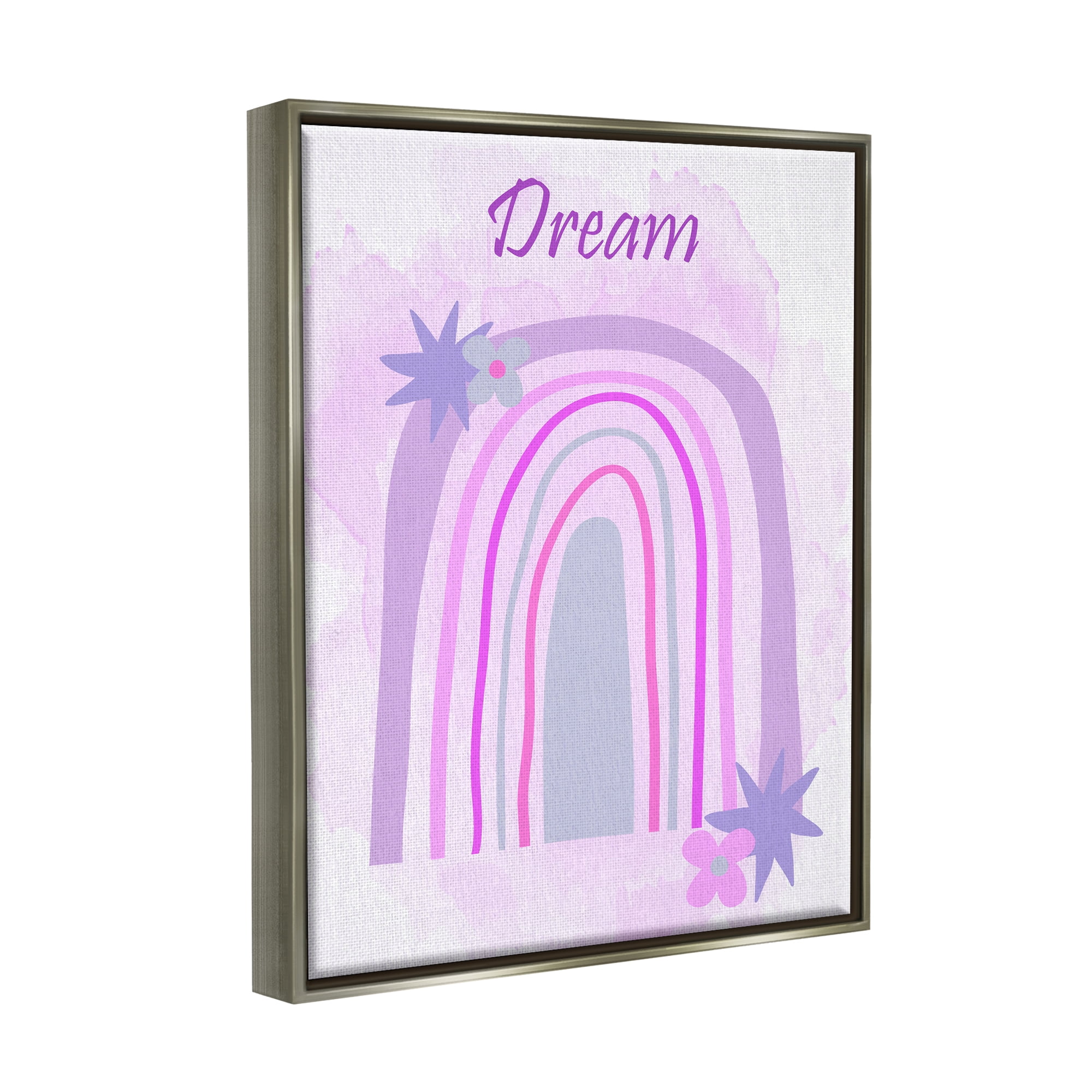 Stupell Industries Dream Purple Floral Rainbow Arch Inspirational Painting Gray Floater Framed Art Print Wall Art