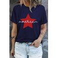 thumbnail image 1 of ABPHQTO Camiseta gráfica de manga corta con estampado de estrellas y letras azules de América para mujer, 1 of 5