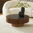 thumbnail image 6 of Noble House 35.43" Round Sintered Stone Coffee Table, Fluted Drum Pedestal, Modern Design for Apartment, Walnut, 6 of 8