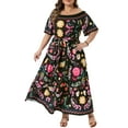 thumbnail image 2 of Agnes Orinda Women's Plus Size Dress Floral Tiered Elastic Square Neck Off Shoulder Short Sleeve Summer Maxi Dresses with Belt 1X Black, 2 of 5