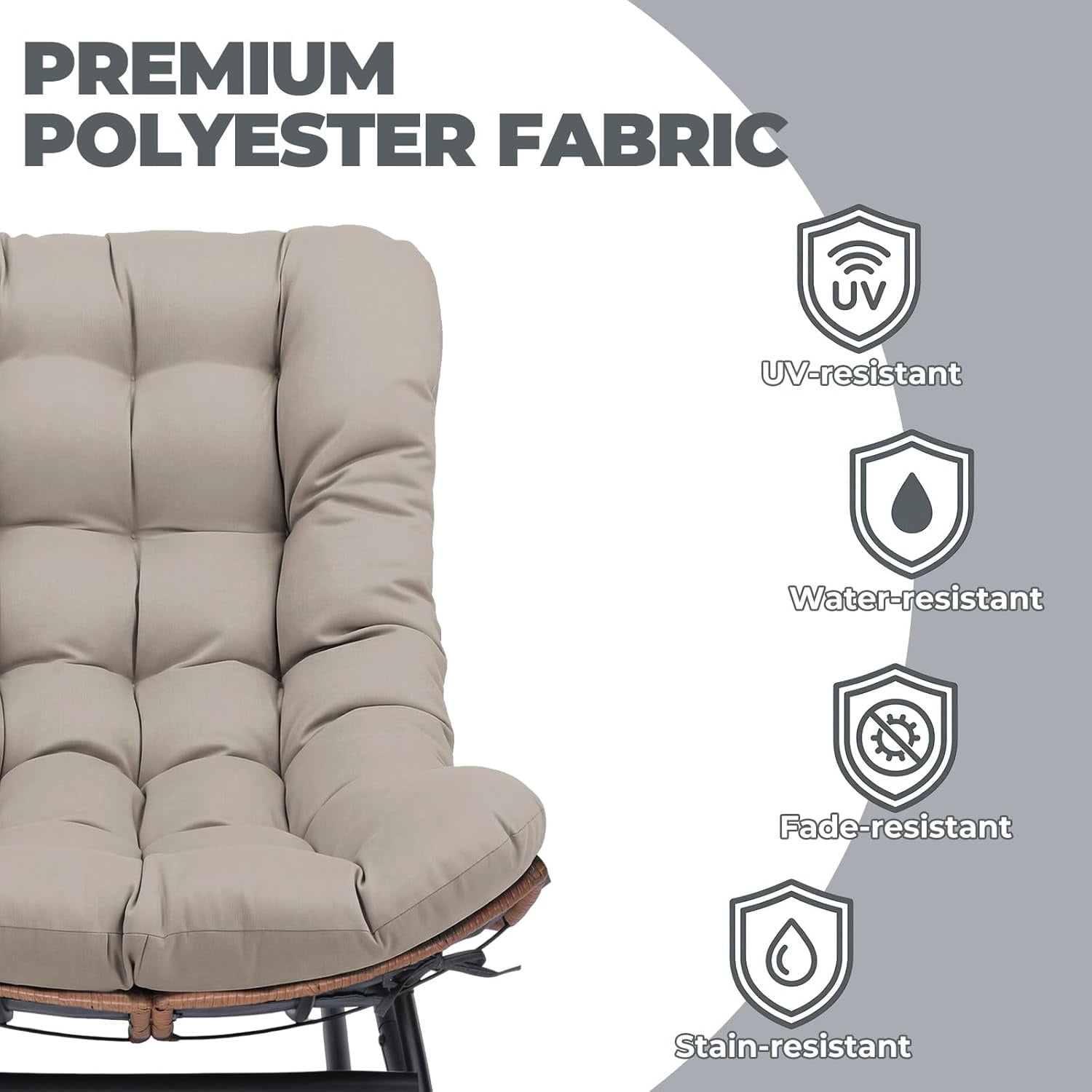 CLOUDREST PRO Outdoor Rocking Chair, Oversized Papasan Rocking Chair with Thick Cushion, Indoor Outdoor Cozy Rocker for Balcony, Living Room, Patio, Brown