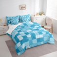 thumbnail image 3 of Homewish Chic Plaid Buffalo Bedding Comforter Set for Teen, Cyan Oil Printing King Bedding Sets, Modern Fashion Style Reversible Bed Sheets, Super Cozy Room Decor, 3 of 7