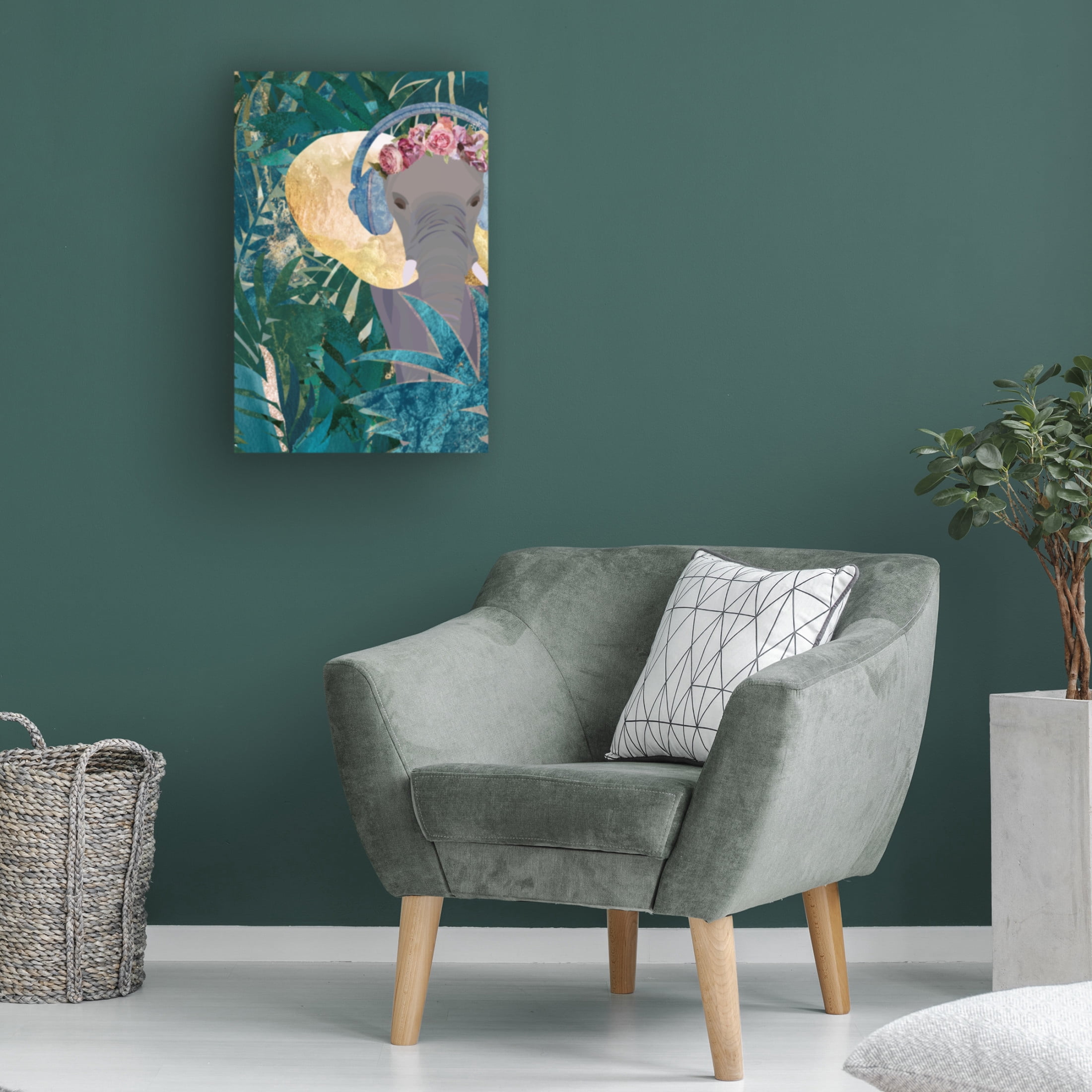 Trademark Fine Art Sarah Manovski  Elephant listening to music Canvas Wall Art