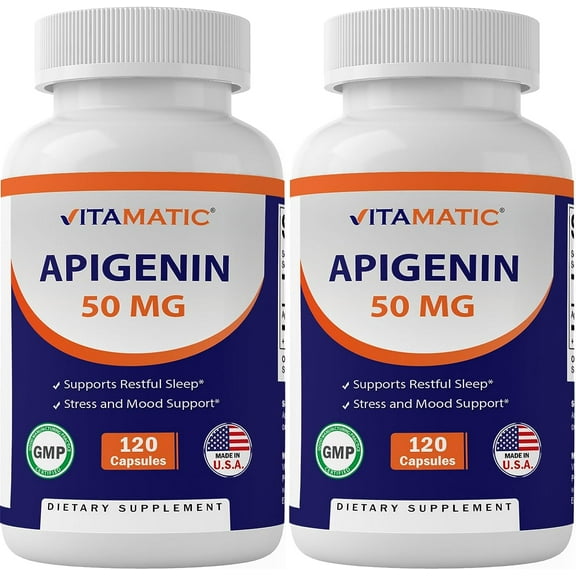 Vitamatic 2 Pack Apigenin 50mg - 120 Vegetarian Capsules - Bioflavonoid Support Prostate Health, Metabolism & Relaxation (Total 240 Capsules)