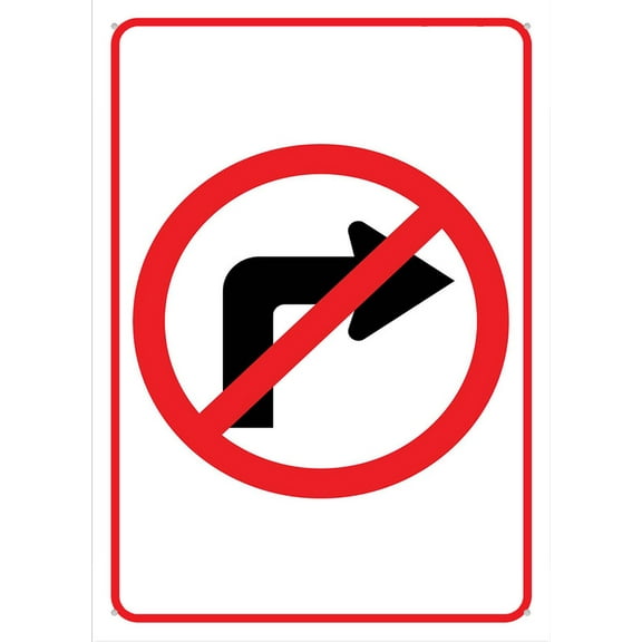No Right Turn Sign Metal 12X8 Inch Rust Free Aluminum, Uv Printed, Easy To Mount Weather Resistant For Fence