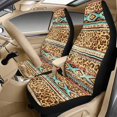 thumbnail image 3 of Xixirimido Car Seat Cover Set of 5 Pieces Front Seat Covers with Matching Seat Belt and Center Console Covers PU Leather Fits Most Vehicles, Ethnic Tribal Leopard Brown, 3 of 8
