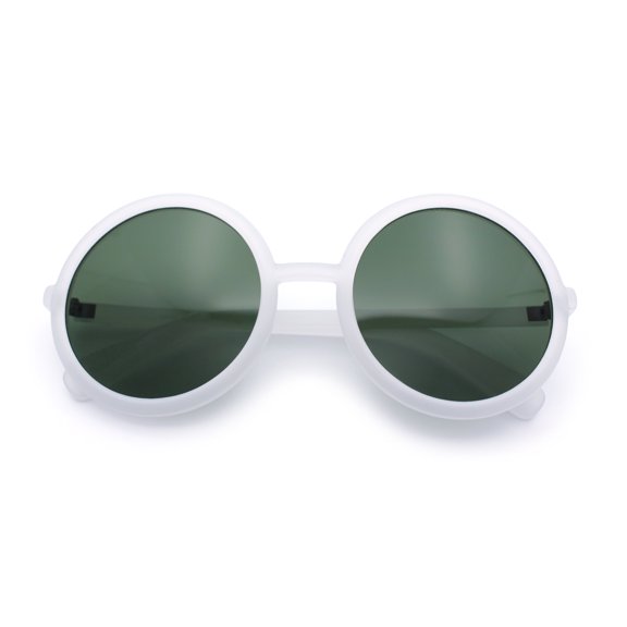 SA106 Womens Wizard Round Circle Lens Plastic Mod Fashion Sunglasses / White Frame - Green Lens