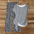 thumbnail image 4 of Maqroz Womens Summer Sets 2 Piece Outfits Print Tie Waist Short Sleeve Crew Neck Top and Long Pants Set Loose Summer Vacation Sets Gray S, 4 of 5