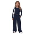thumbnail image 6 of Ruyang Girls 2 Piece Casual Sets Round Neck Long Sleeve Top and Wide Leg Pants Outfits Solid Color Athletic Jogger Clothest, 6 of 9