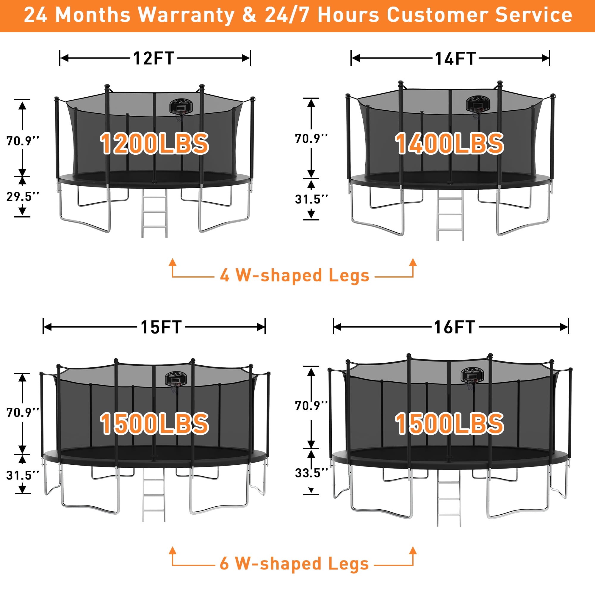 CITYLE Trampoline 14FT Trampoline for Kids and Adults, Outdoor Trampoline with Enclosure Net, Backyard Trampoline with Basketball Hoop, Wind Stakes, Ladder, Weather Resistant, Easy Assembly,Last Long