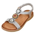 thumbnail image 4 of Rokment Women's Boho Orthopedic Dress Sandals Beach Summer Ethnic Comfortable Rhinestones Glitter Arch Support Open Toe Elastic Ankle Strap Walking Dressy Sandals Silver Size 6.5, 4 of 5