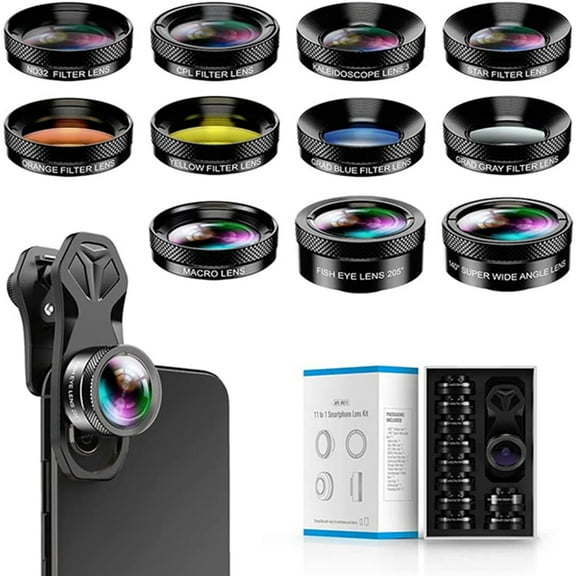 APEXEL 11 in 1 Wide Macro Fisheye ND Kaleidoscope CPL Color Filter Phone Camera Lens Kit