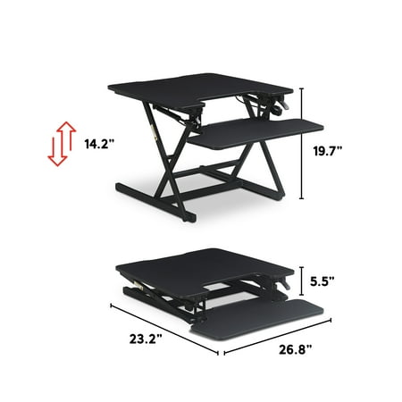 True Seating - Ergo Height Adjustable Standing Desk Converter, Small - Black