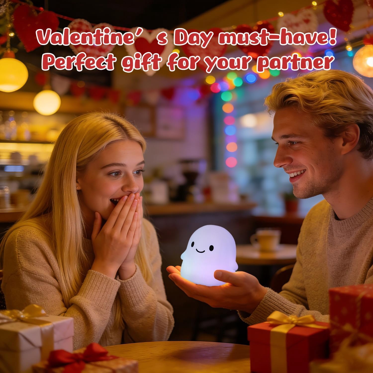Halloween Ghost Night Light, Color-Changing & 50-Hour Battery, Spooky-Cute Squishy Lamp for Kids, USB Rechargeable with Timer, Halloween Decor & Gifts