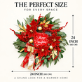 thumbnail image 2 of 24 Inch Artificial Christmas Wreath with “Merry Christmas” Sign, Red Poinsettia Flowers, Red Berries, Gold Accents and Festive Ribbon Bow, Holiday Door Decor, 2 of 9