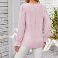 thumbnail image 6 of ATOYSOY Casual Dressy Tunic Loose Eyelet Shirts for Women Long Sleeve Tees Solid Color Tops Outwear Fall Trendy V Neck Lace Pullovers Pink L, 6 of 6