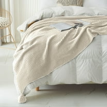 Taotanxi Throw Blanket Super Soft Cozy Fuzzy, Knitted Throw Blanket 37" x 39" for Couch Beige Blanket for Bed Sofa Chair Camping Travel (Beige)