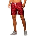 thumbnail image 4 of INSPIRE CHIC Metallic Short Pants for Mens Drawstring Elastic Waist Holographic Plaid Hot Shorts 28 Red, 4 of 6
