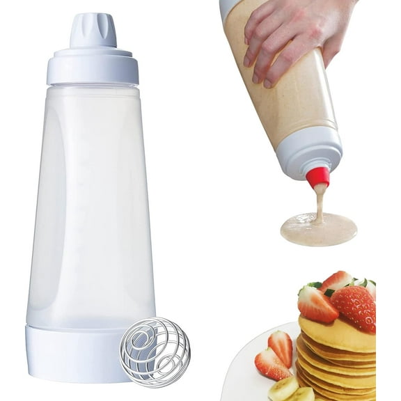 Pancake Batter Dispenser with Blender Balls, Pancake Shaker Batter Dispenser Bottle Baking Tool .Kitchen Batter Squeezer Bottle Suitable for Cupcakes, Pancakes, and Muffins