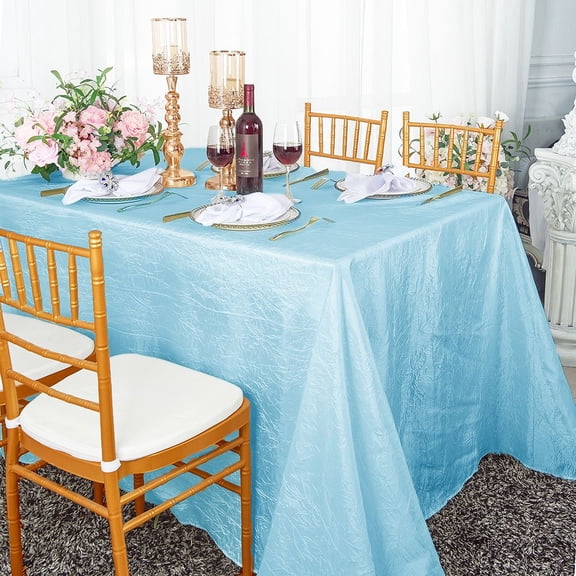 Wedding Linens Inc. 1pc 90 x 132 inch Rectangular Crushed Crinkle Taffeta Tableclths Table Covers - Baby Blue