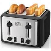 BLACK+DECKER Black/Silver 4‑Slice Toaster with Extra‑Wide Slots, 7 Adjustable Shade Settings, High‑Lift Lever & Drop‑Down Crumb Tray