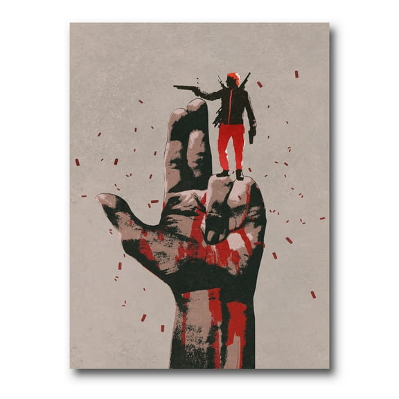 Designart ' Gun Hand Sign With Man Shooting Gun ' Modern Canvas Wall Art Print