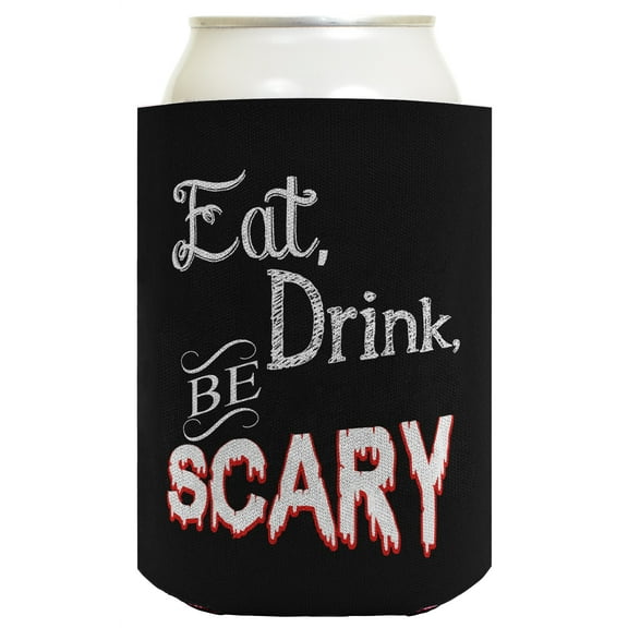 ThisWear Funny Halloween Beer Coolie Eat Drink Be Scary Halloween Party Costume Accessory 2 Pack Can Coolie Drink Coolers Coolies Black