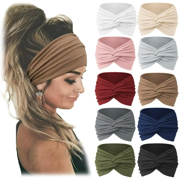 10 Pcs Wide Headbands for Women, Large Sport Workout Stretch Non-s lip Big Hair Bands