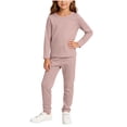 thumbnail image 2 of Cotton 2-Piece Girls Long Sleeve Top & Pants Matching Set, Crew Neck, Coffee,Size 7-8 T, 2 of 5