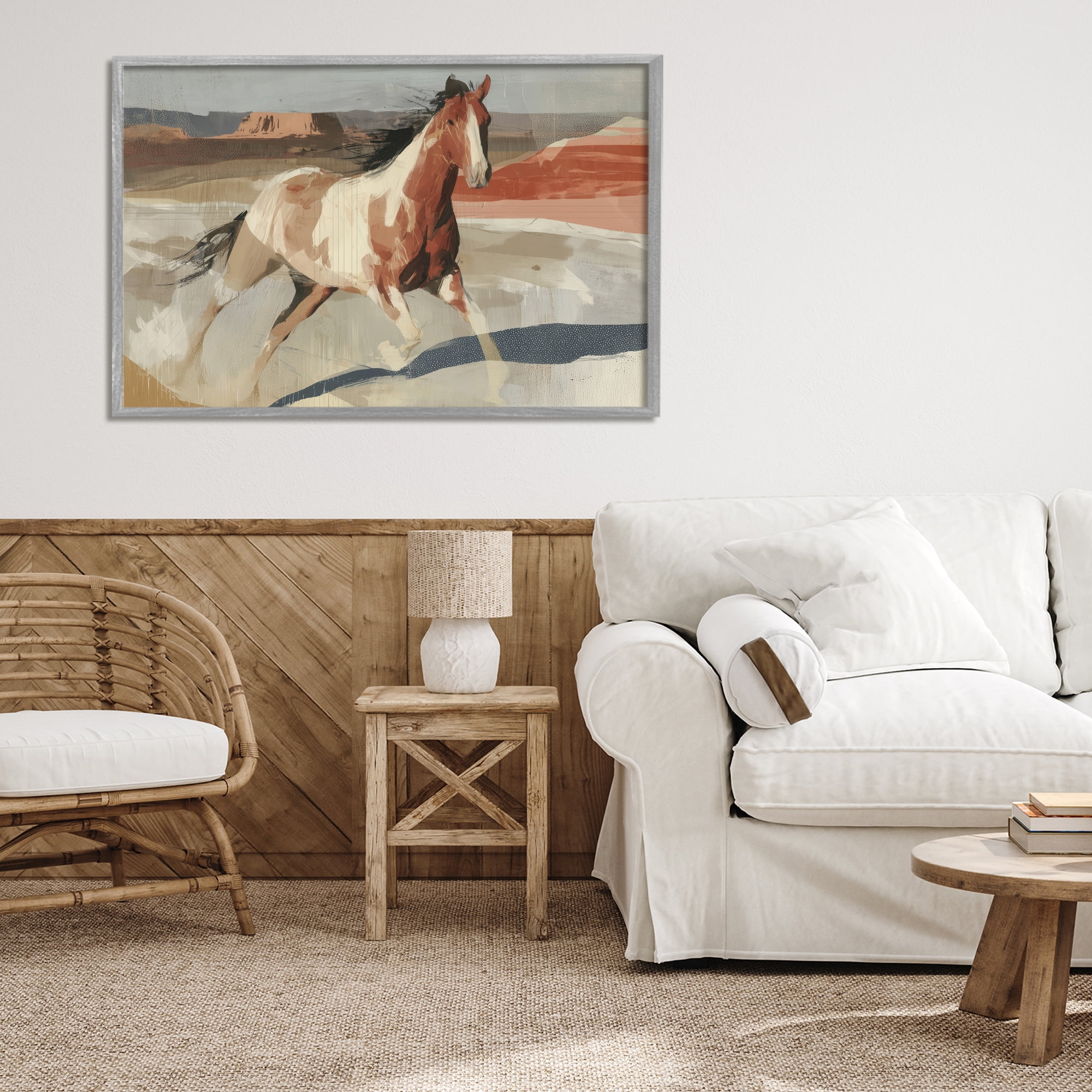 Stupell Industries Wild Horse Across Plains Gray Framed Giclee Art, design by Chromatic Storm Studio