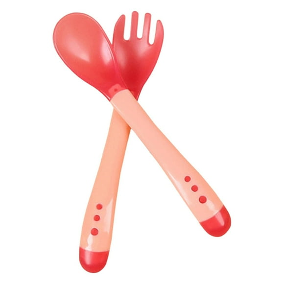 Wiueurtly Baby Spoons And Forks Feeding Set 2 Pack Soft Silicone Tip Heat Sensitive Toddler Utensils First Stage For Self Feeding Baby Heat Spoon Kit Multi Color Infant Spoons