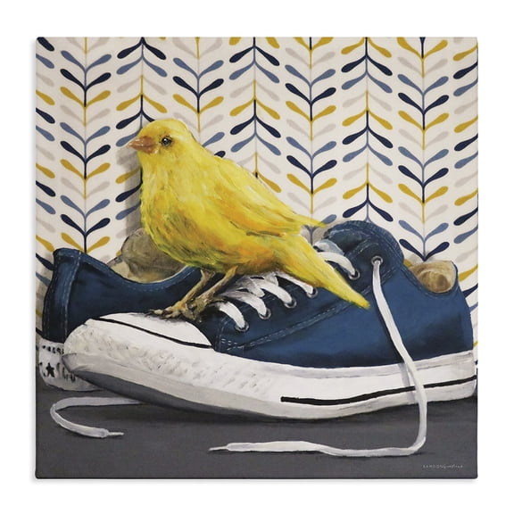 Stupell Industries Modern Yellow Canary Blue Laced Sneakers Modern Abstract Pattern Canvas Art, 17 x 17, by Kamdon Kreations