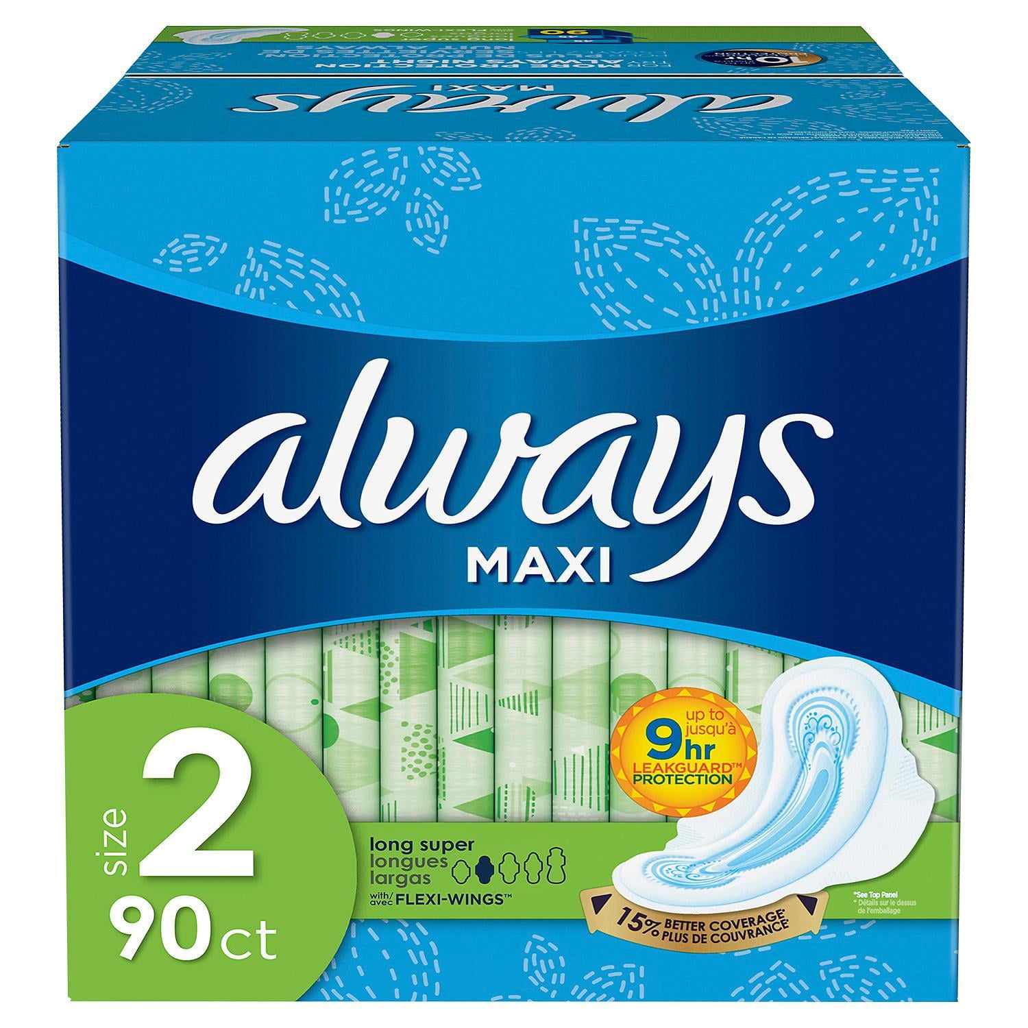 Always Maxi Long Super Pads with Wings (90 ct.) - Walmart.com - Walmart.com