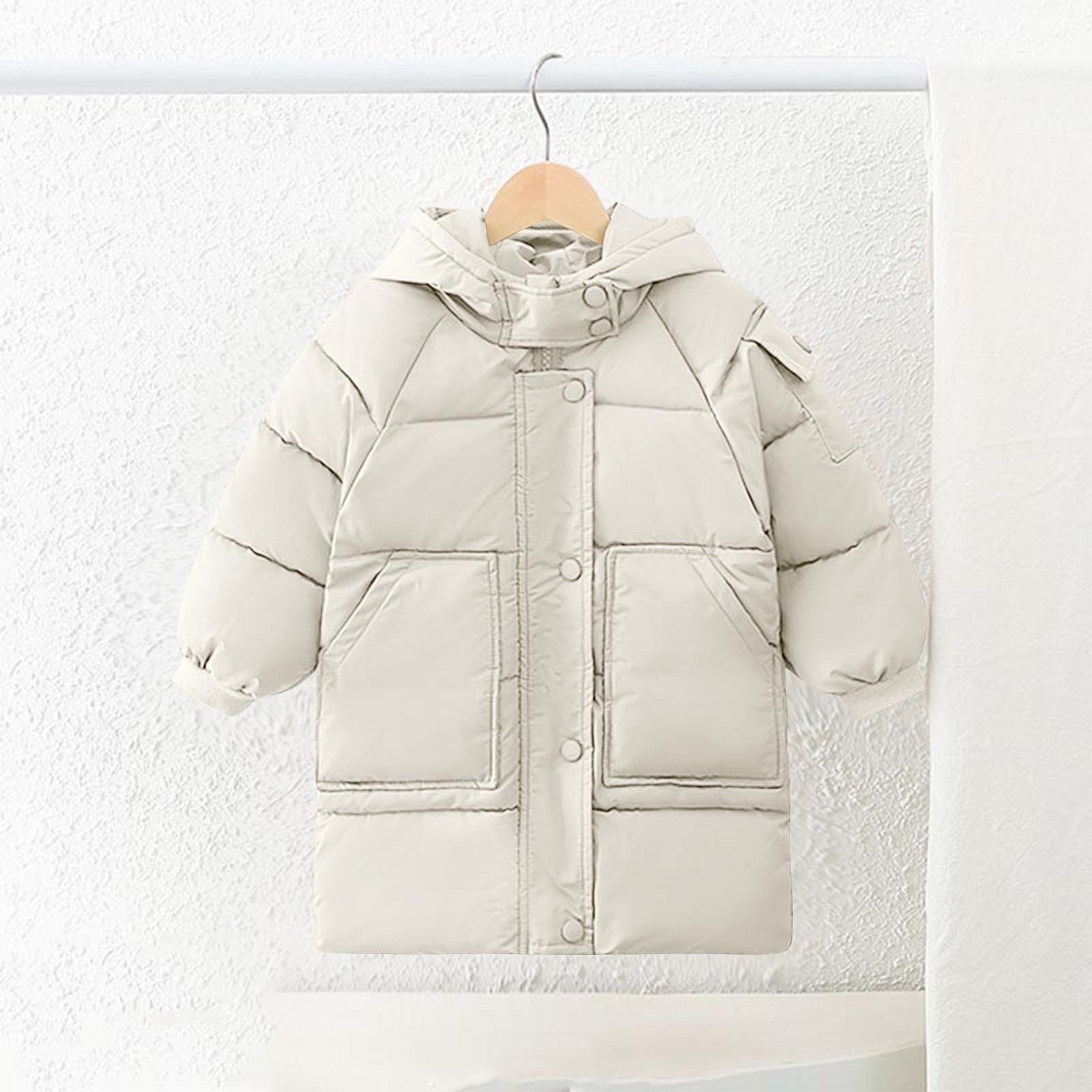 Ashirexll Kids Hooded Puffer Coat for 2-13 Years Mid-Length Thickened Casual Winter Jacket