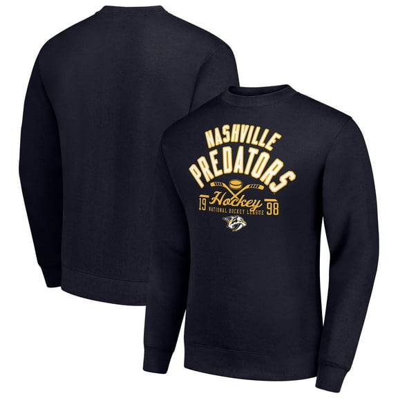Men's Starter Navy Nashville Predators Stick And Puck Logo Fleece Pullover Sweatshirt