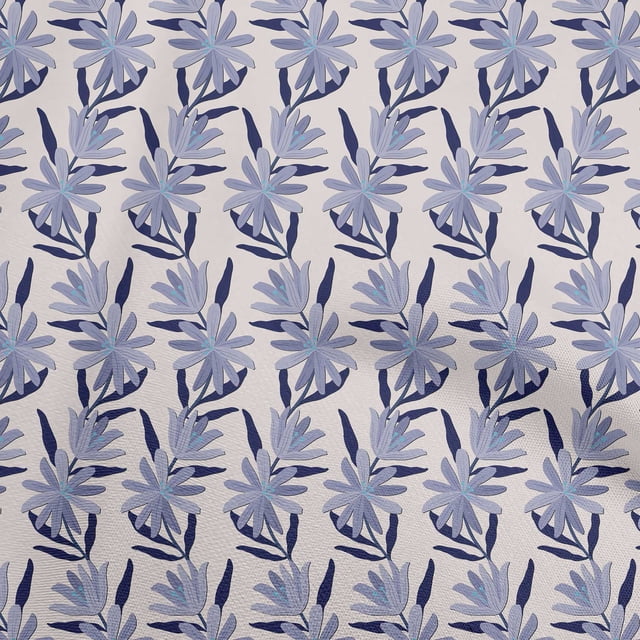 oneOone Rayon Blue Fabric Floral Craft Projects Decor Fabric Printed By The Yard 56 Inch Wide