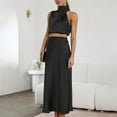 thumbnail image 6 of GZWYHT Sets for Women Lounge Sets for Women Women's Summer Long Formal Satin Dress Mock Neck Sleeveless Flowy Maxi Tank Top And Skirt Track Suits for Women Set 2 Piece Sets for Women Black L, 6 of 7