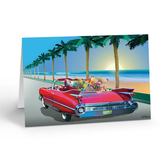 Cadillac Sunset Cruise Christmas Card - 5" x 7" Christmas Card - 18 Cards & 19 W