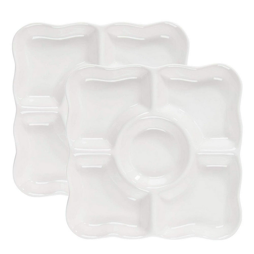 2Pack Porcelain Serving Platters, Divided Square Appetizer Serving