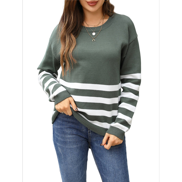 Chandail Surdimensionné à Manches Longues Mode Automne pour Femmes, Col Rond, Tricoté, Vert m