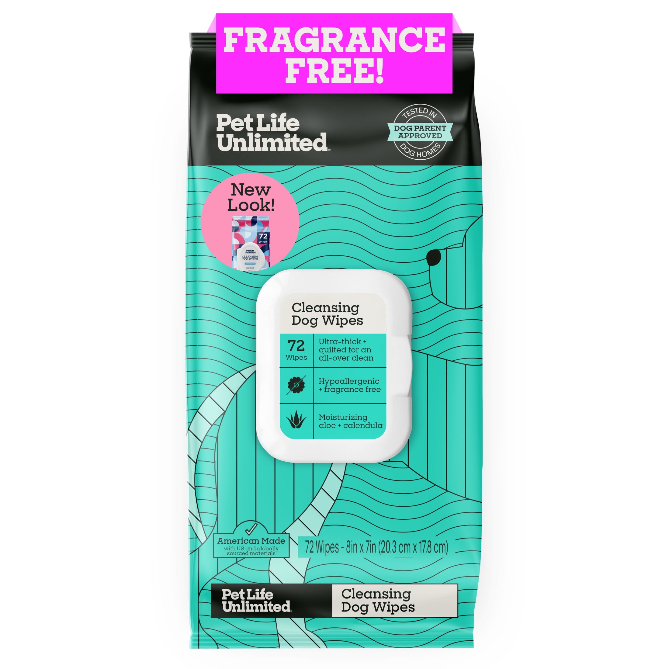 (4 pack) Pet Life Unlimited Cleansing Dog Wipes, 72ct, Fragrance Free