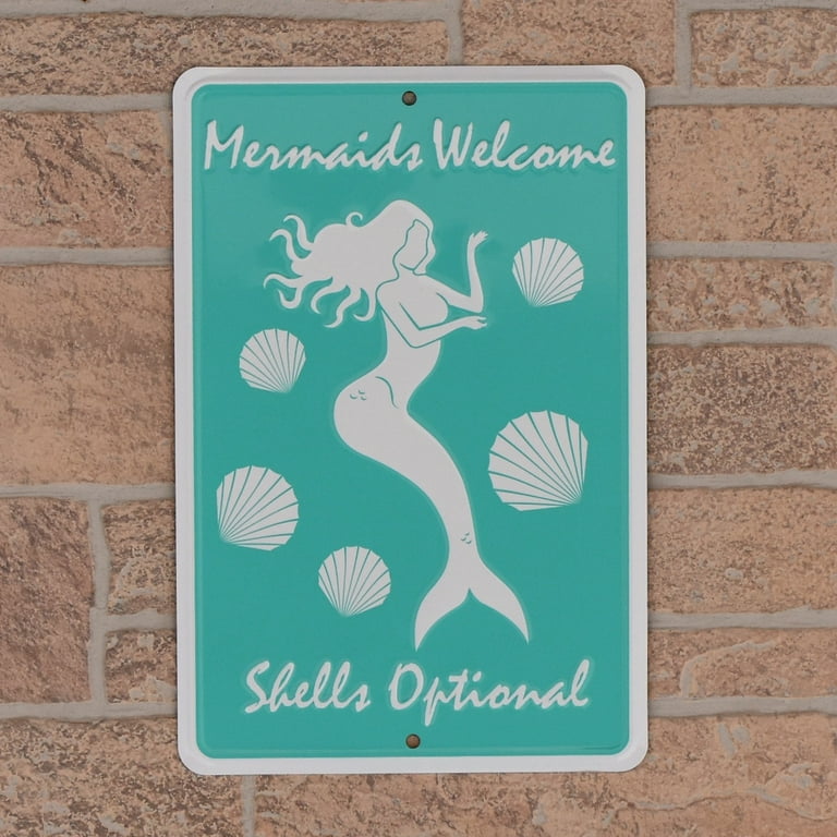 Mermaids Welcome Shells Optional Ocean Beach House Tin Metal Wall Art Home Decor Mermaids Welcome Shells Optional Ocean Beach House Tin Metal Wall Art Home Decor