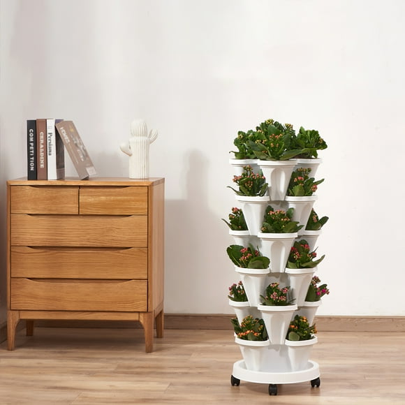 Vertical Planter Stand Stacking Planter Strawberry Planting Pot Vertical Garden Planter Garden Tower Large Four Petal Flower Pot Single Planting Flower Pot Container