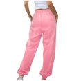 thumbnail image 3 of CaiJunJia Womens Drawstring Sweatpants Baggy Wide Cotton Stretch Straight Leg Pants with Pockets, 3 of 5