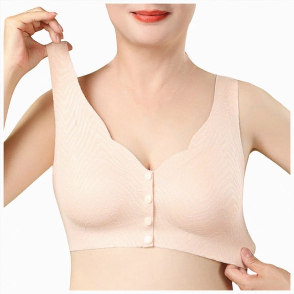 NIEWTR Bras for Older Women No Underwire Front Closure Comfort Senior Wireless Snap Womans Bras(Beige,L)