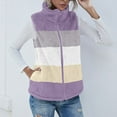 thumbnail image 6 of Usmixi Winter Fleece Vest for Women Fuzzy Fluffy Sherpa Jacket for Women Plus Size Open Front Zip Fleece Coats Fashion Color Block Stand Neck Sleeveless Outwear Fleece Vest Under $5, 6 of 7