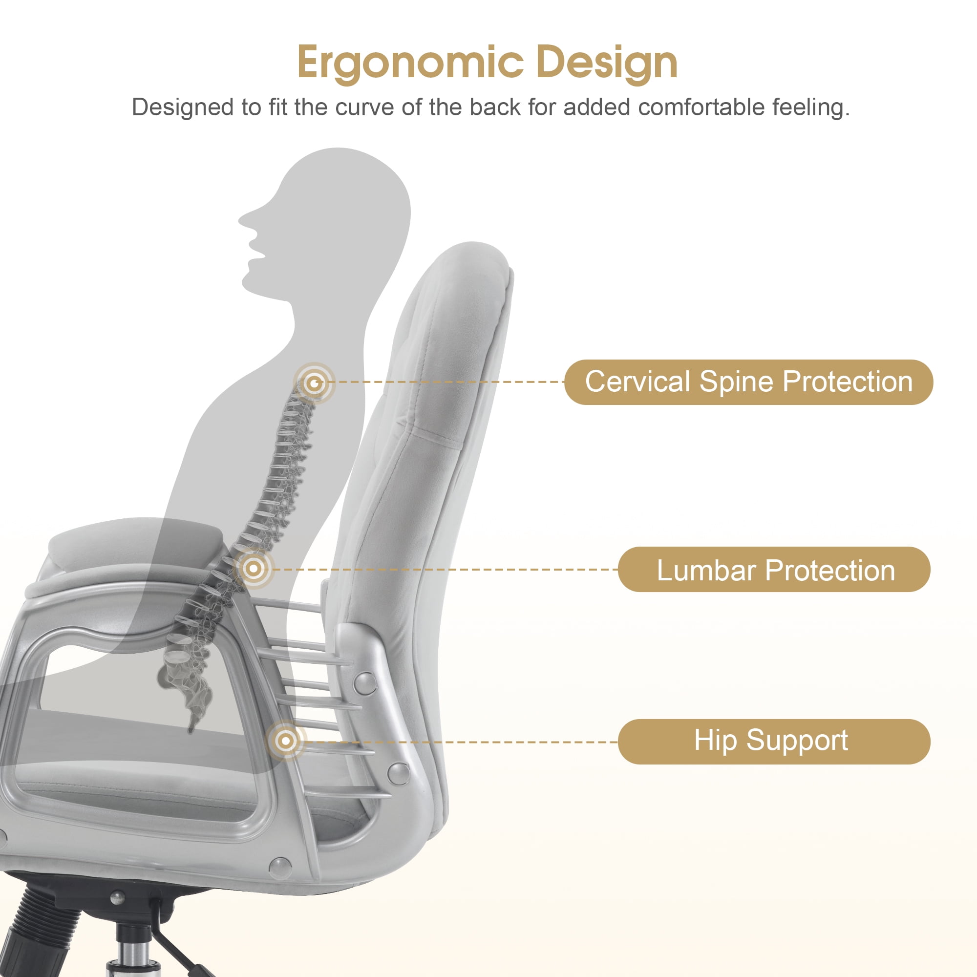 BarberPub Ergonomic Office Chair with Lumbar Support and Wheels, Height Adjustable Swivel Office Chair