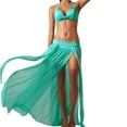 thumbnail image 2 of Bikini Cover Up Solid Color Stretchy Net Yarn Semi-Sheer Slit Cover Up Skirt for Vacation, 2 of 7