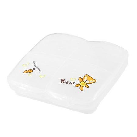 Clear White Plastic 4 Separated Compartments Jewelry Pills Storage Box Holder